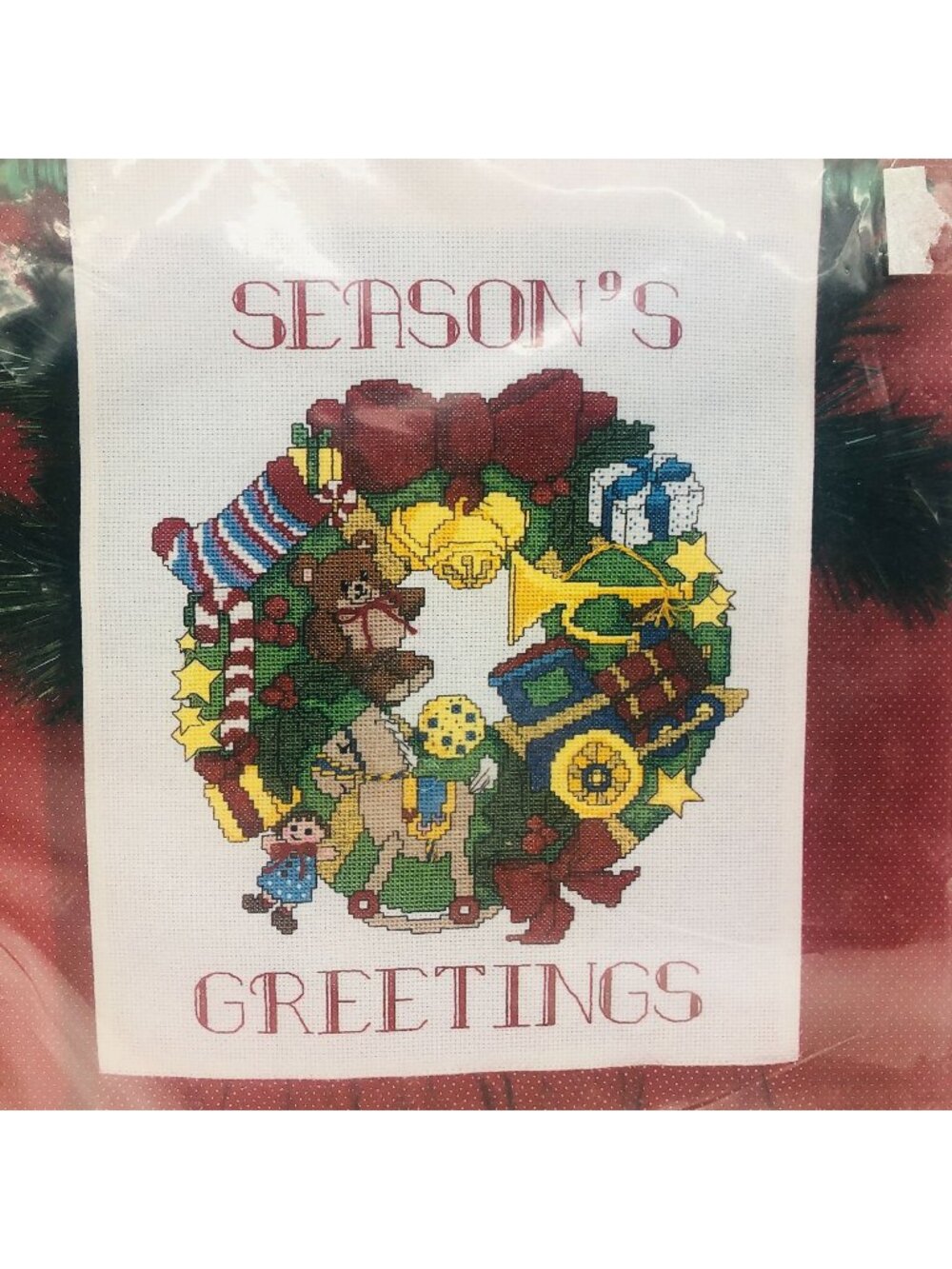 Janlynn Christmas Cross Stitch Kit TOYLAND WREATH BANNER Sealed Vintage 90s